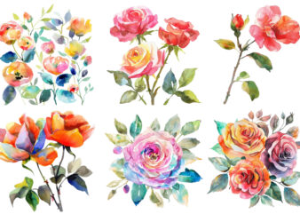 Watercolor Spring Rose Clipart