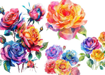 Watercolor Spring Rose Clipart t shirt design for sale