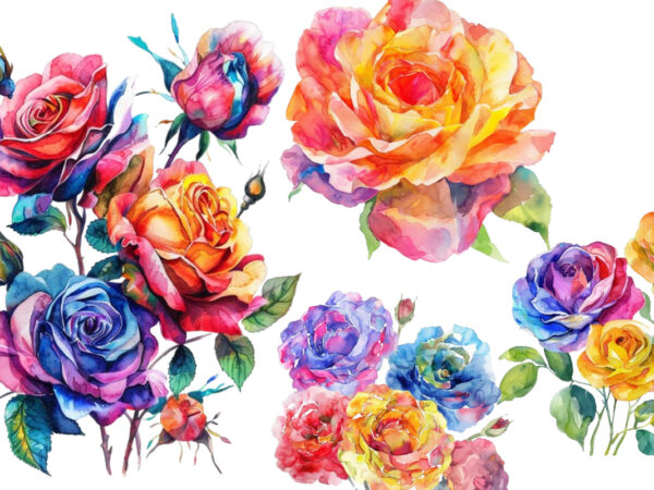 Watercolor spring rose clipart t shirt design for sale