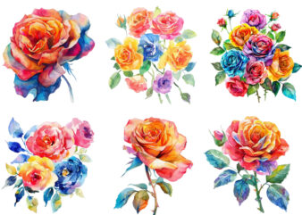 Watercolor Spring Rose Clipart