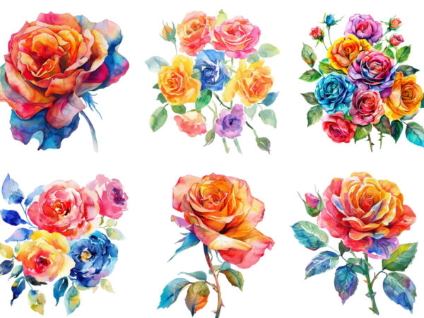 Watercolor spring rose clipart t shirt design for sale