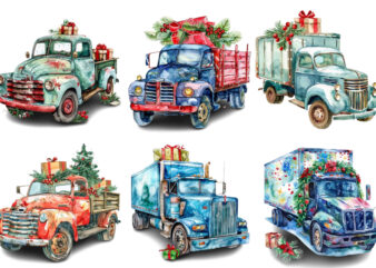 Watercolor Truck with Gift Box