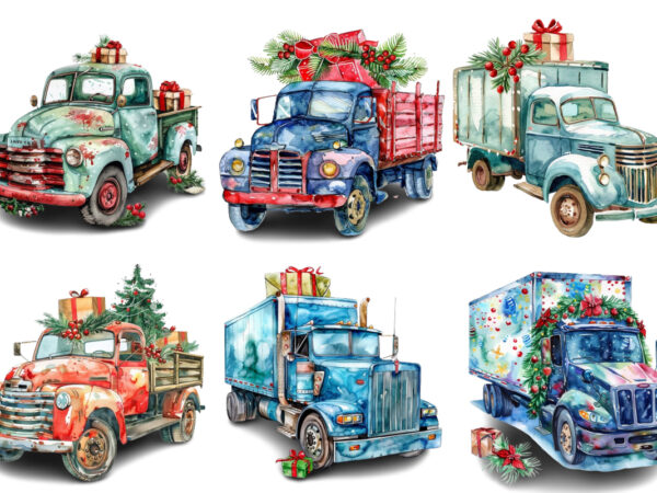 Watercolor truck with gift box t shirt design for sale