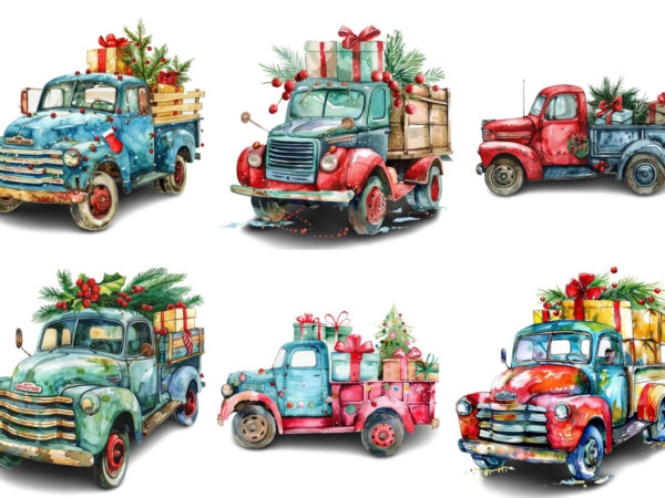 Watercolor truck with gift box t shirt design for sale