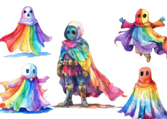 Whimsical Halloween Hero Watercolor Rainbow t shirt design for sale