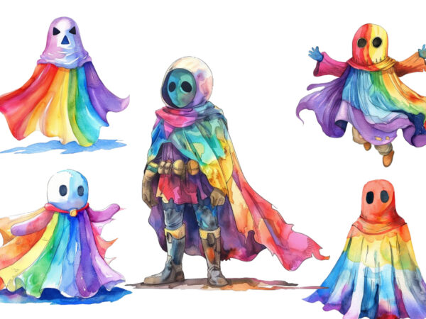 Whimsical halloween hero watercolor rainbow t shirt design for sale