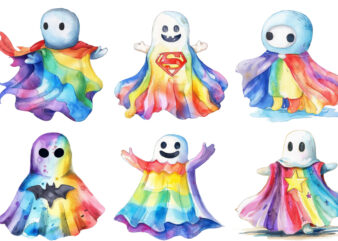 Whimsical Halloween Hero Watercolor Rainbow