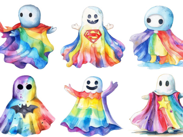 Whimsical halloween hero watercolor rainbow t shirt design for sale