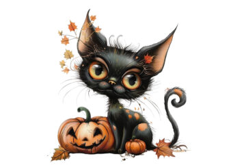 Whimsical Spooky cat Halloween t shirt design for sale