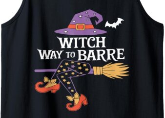 Witch Way to Barre Funny Halloween Workout Tank Top t shirt design for sale