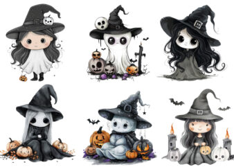 Witchy Gothic cute cartoon ghost Halloween