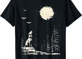 Wolf Graphic Tee Forest Nature Wolf And Moon Wildlife T-Shirt