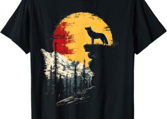 Wolf Graphic Tee Moon Nature Mountains Wildlife Vintage T-Shirt