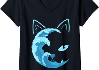 Womens Blue Cats Wave For Kamala Funny Blue Wave Of Cat Ladies V-Neck T-Shirt