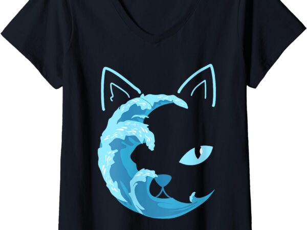 Womens blue cats wave for kamala funny blue wave of cat ladies v-neck t-shirt