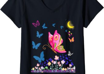 Womens Butterflies Eyes Butterfly Lovers Design V-Neck T-Shirt