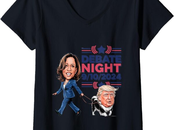 Womens debate night showdown_ funny kamala dog walks trump v-neck t-shirt