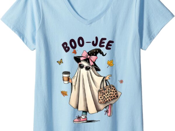 Womens funny boo-jee ghost halloween boo jee ghost spooky season v-neck t-shirt