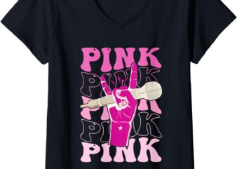 Womens Groovy Pink Personalized Name Pink For Men Women V-Neck T-Shirt