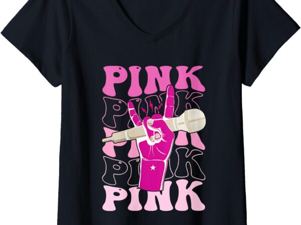 Womens groovy pink personalized name pink for men women v-neck t-shirt