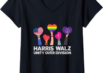 Womens Harris Waltz 2024 Unity Over Division Kamala Harris Tim Walz V-Neck T-Shirt