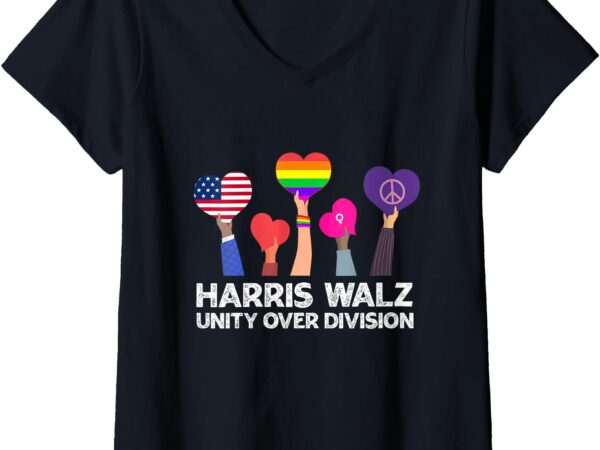 Womens harris waltz 2024 unity over division kamala harris tim walz v-neck t-shirt