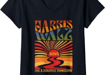 Womens HarrisWaltz 2024 For A Brighter Tomorrow Boho Aesthetic V-Neck T-Shirt