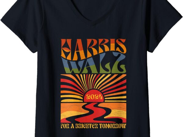 Womens harriswaltz 2024 for a brighter tomorrow boho aesthetic v-neck t-shirt