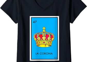 Womens La Corona Card Mexican Lottery Card V-Neck T-Shirt