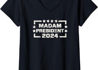 Womens Madam President 47th President Kamala Harris distressed V-Neck T-Shirt