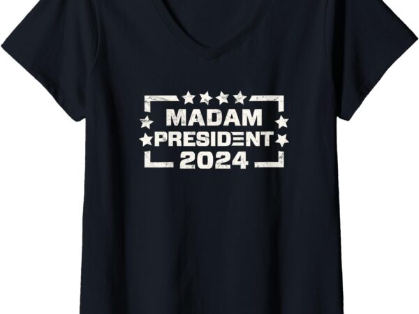 Womens madam president 47th president kamala harris distressed v-neck t-shirt