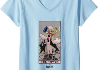 Womens Marvel Agatha All Along The Tower Vintage Tarot Card V-Neck T-Shirt