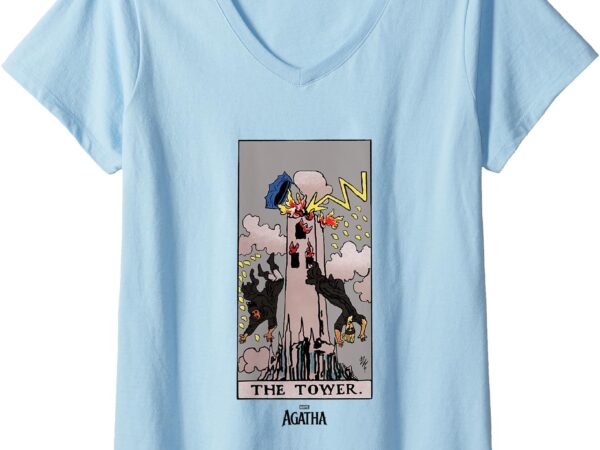 Womens marvel agatha all along the tower vintage tarot card v-neck t-shirt