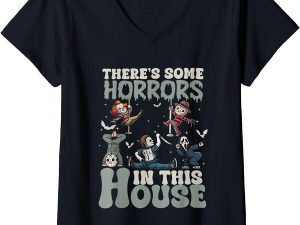 Womens there’s some horrors in this house funny horror characters v-neck t-shirt