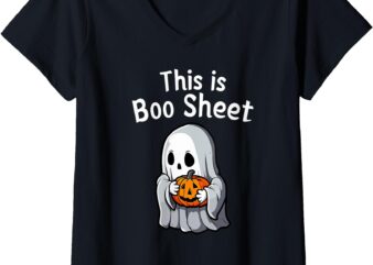 Womens This Is Boo Sheet Funny Halloween V-Neck T-Shirt