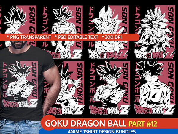 Son goku dragon ball z part#12 anime tshirt design bundle png psd