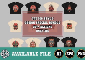 tatto style t-shirt design bundle 25 designs only 38$