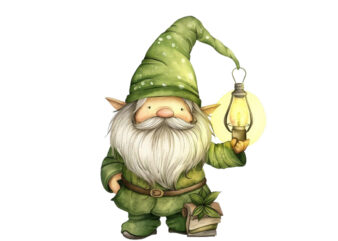 baby lime green gnome holding light