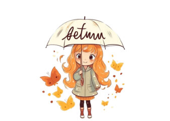 beautiful cute cartoon girl with umbrella