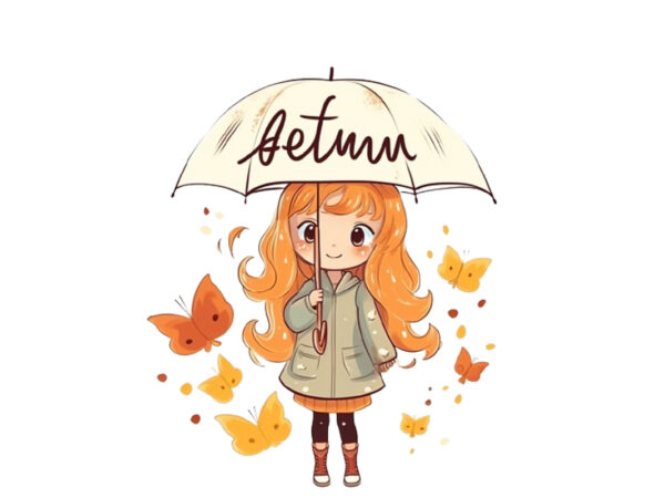 Beautiful cute cartoon girl with umbrella t shirt template