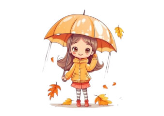 beautiful cute cartoon girl with umbrella t shirt template