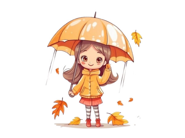 Beautiful cute cartoon girl with umbrella t shirt template