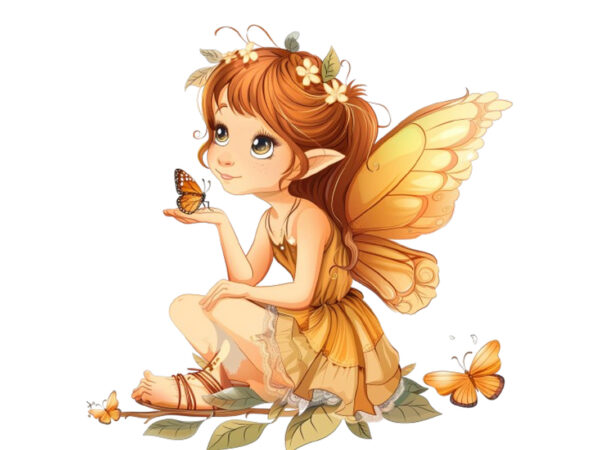 Beautiful cute little fairy with butterfly t shirt template