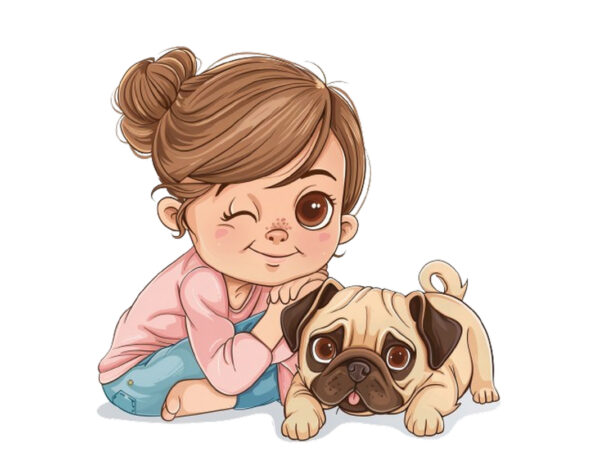 Beautiful cute little girl with pretty dog t shirt template