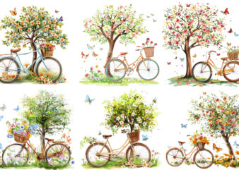 bicycle with basket full of spring flower t shirt template