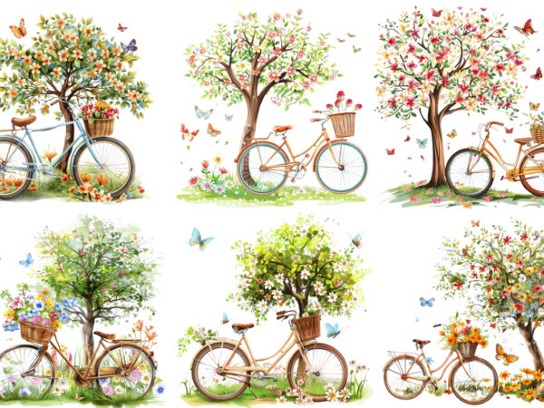 Bicycle with basket full of spring flower t shirt template