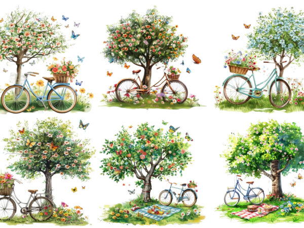 Bicycle with basket full of spring flower t shirt template