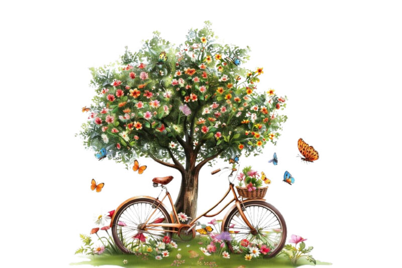 bicycle with basket full of spring flower