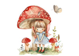 cartoon little mashroom fairy watercolor