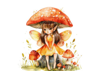 cartoon little mashroom fairy watercolor t shirt vector file